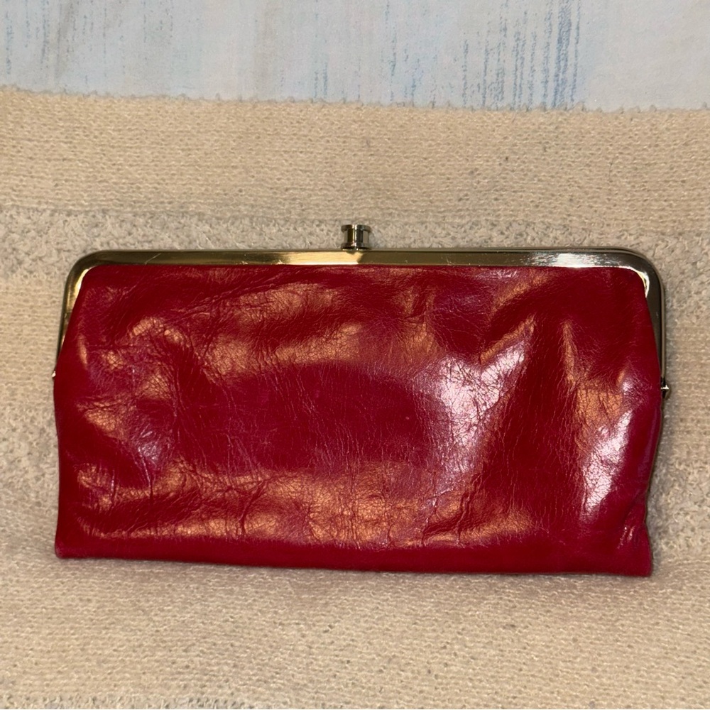 New HOBO International Lauren Double Frame Red Leather Wristlet Clutch - Picture 2 of 8